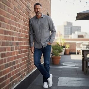 Express Button Down Shirt Men's Large Fitted Blueish Gray Long Sleeve Cotton NWT